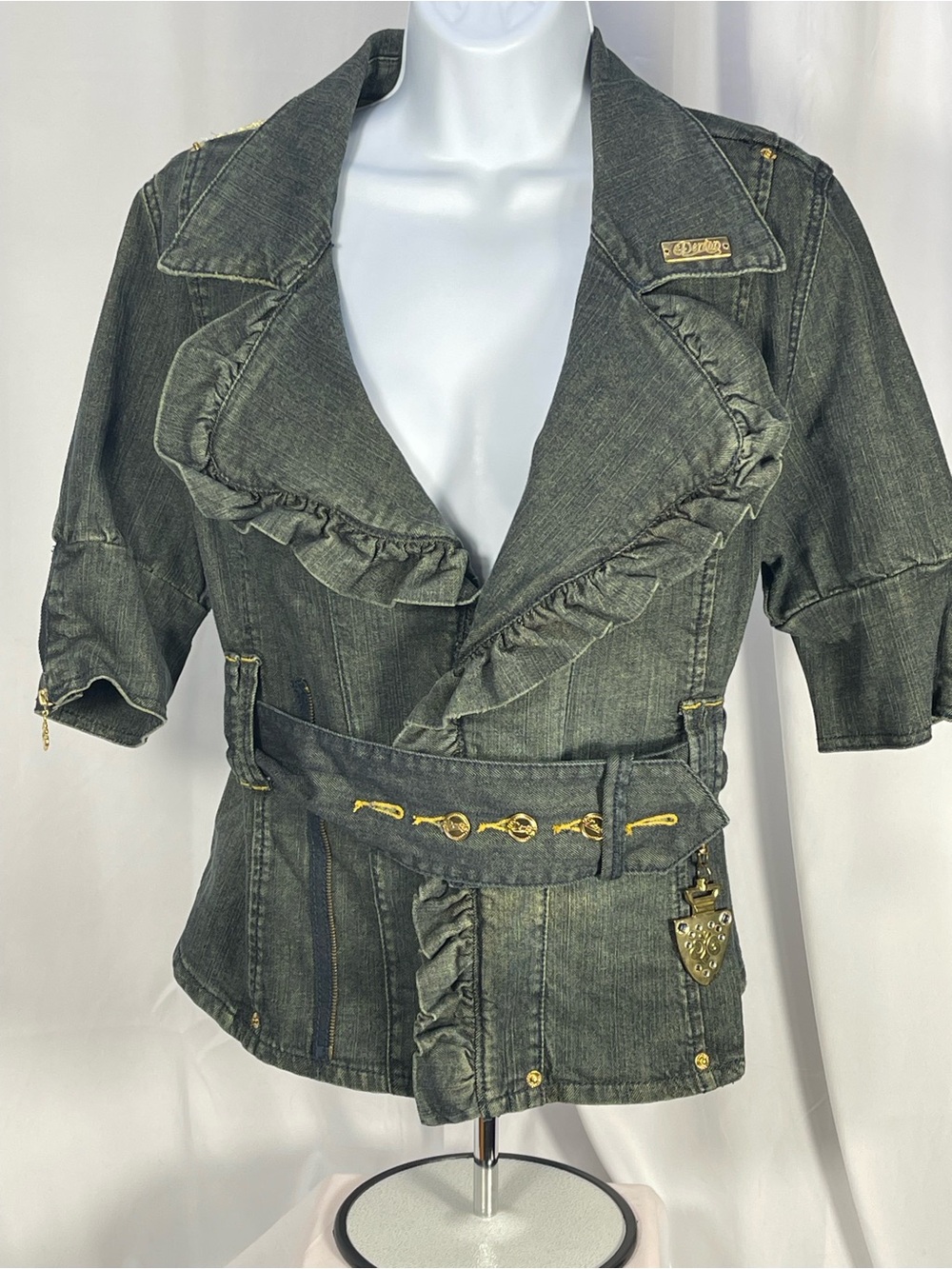 Beyoncé House of Dereon Dark Vintage Washed Denim Jacket with Gold Nameplate XL